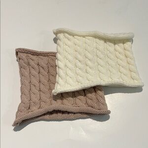 Cable Knit Neck Warmers in White and Tan set of 2